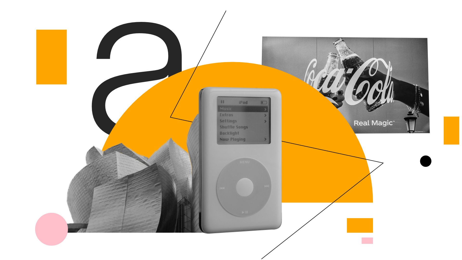 Collage of gadgets and marketing ephemera